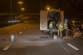 Travaux sur les installations destinées au pesage dynamique des poids lourds, sur l'autoroute E411/A4 à hauteur de Louvain-la-Neuve.  aout 2015