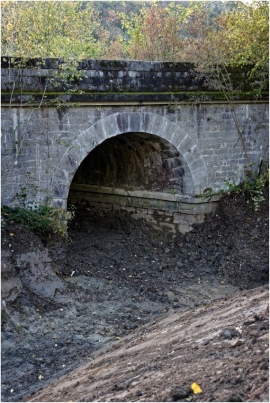 Pont en pierre à Waulsort (Hastière) lors du chômage de la Meuse.